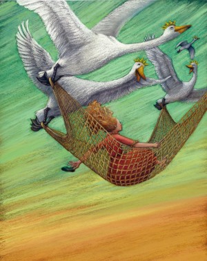 Andersen - Envol d'Elisa, dessin au pastel sec