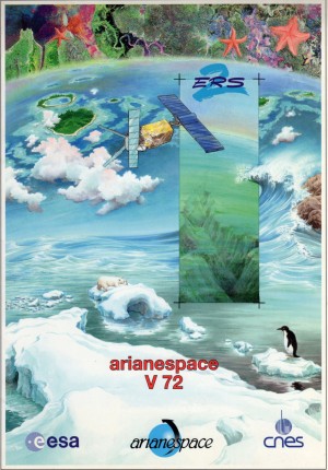 Lancement d'un satellite d'observation de la mer, encres